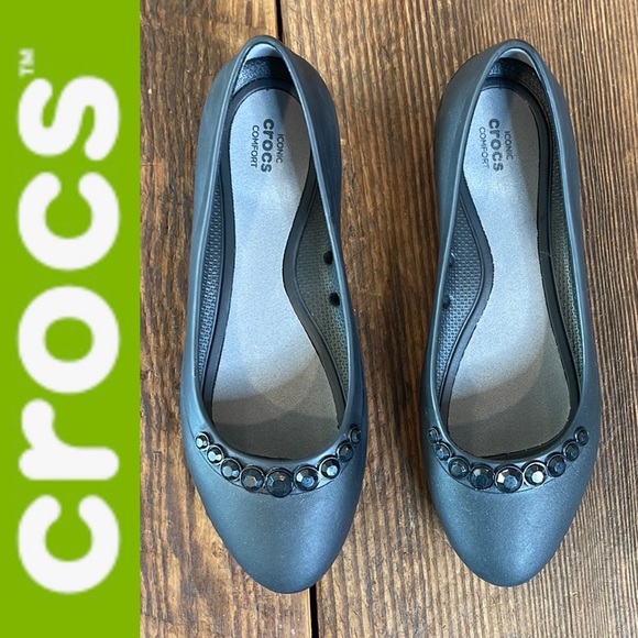 CROCS ICONIC COMFORT RHINESTONE EMBELLISHED FLATS